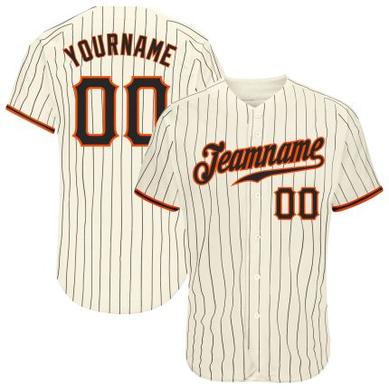 Personalized Black-Orange Baseball Jersey with Cream Pinstripes for Men Personalized Cream Black Pinstripe Black-Orange Baseball