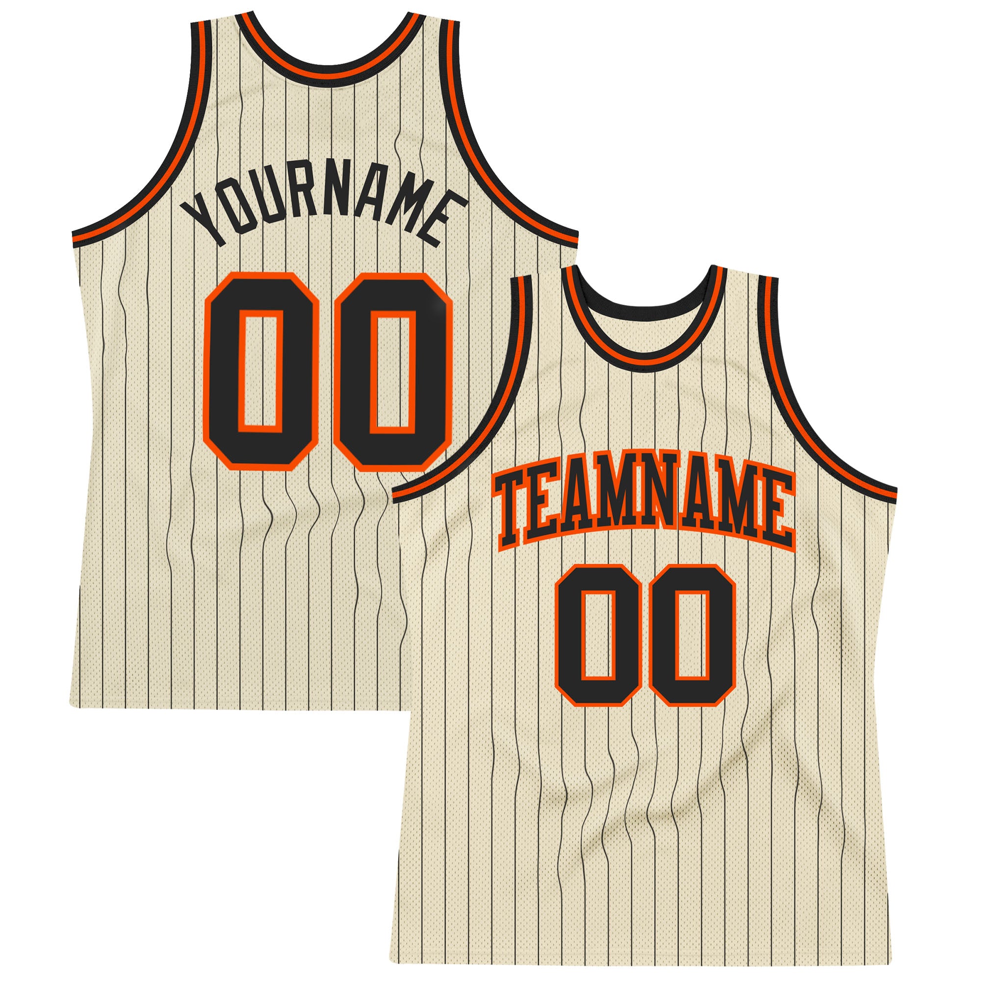 Personalized Black Orange Basketball Jersey with Cream Black Pinstripe Design - Custom Team Apparel Personalized Cream Black
