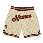 Personalized Black-Orange Basketball Shorts with Cream Black Pinstripe Design Personalized Cream Black Pinstripe Black-Orange