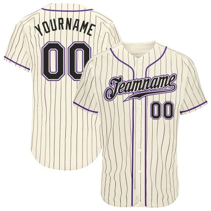 Personalized Black Purple Baseball Jersey with Cream Pinstripes for a Custom Look Personalized Cream Black Pinstripe Black-Purple
