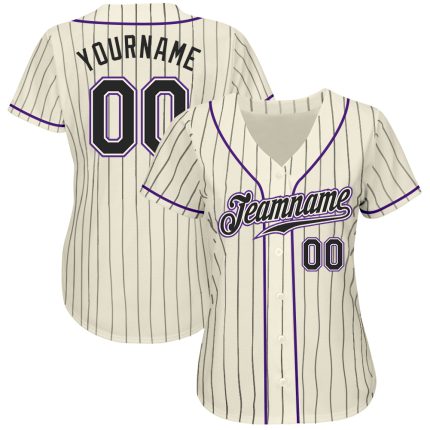 Personalized Black Purple Baseball Jersey with Cream Pinstripes for a Custom Look Personalized Cream Black Pinstripe Black-Purple