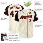 Personalized Black-Red Baseball Jersey with Custom Name & Number, Cream Black Pinstripe Authentic Raglan Sleeves Design Personalized