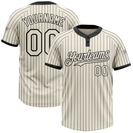 Personalized Unisex Softball Jersey Cream Black Pinstripe Two-Button Comfort Fit Personalized Cream Black Pinstripe Black