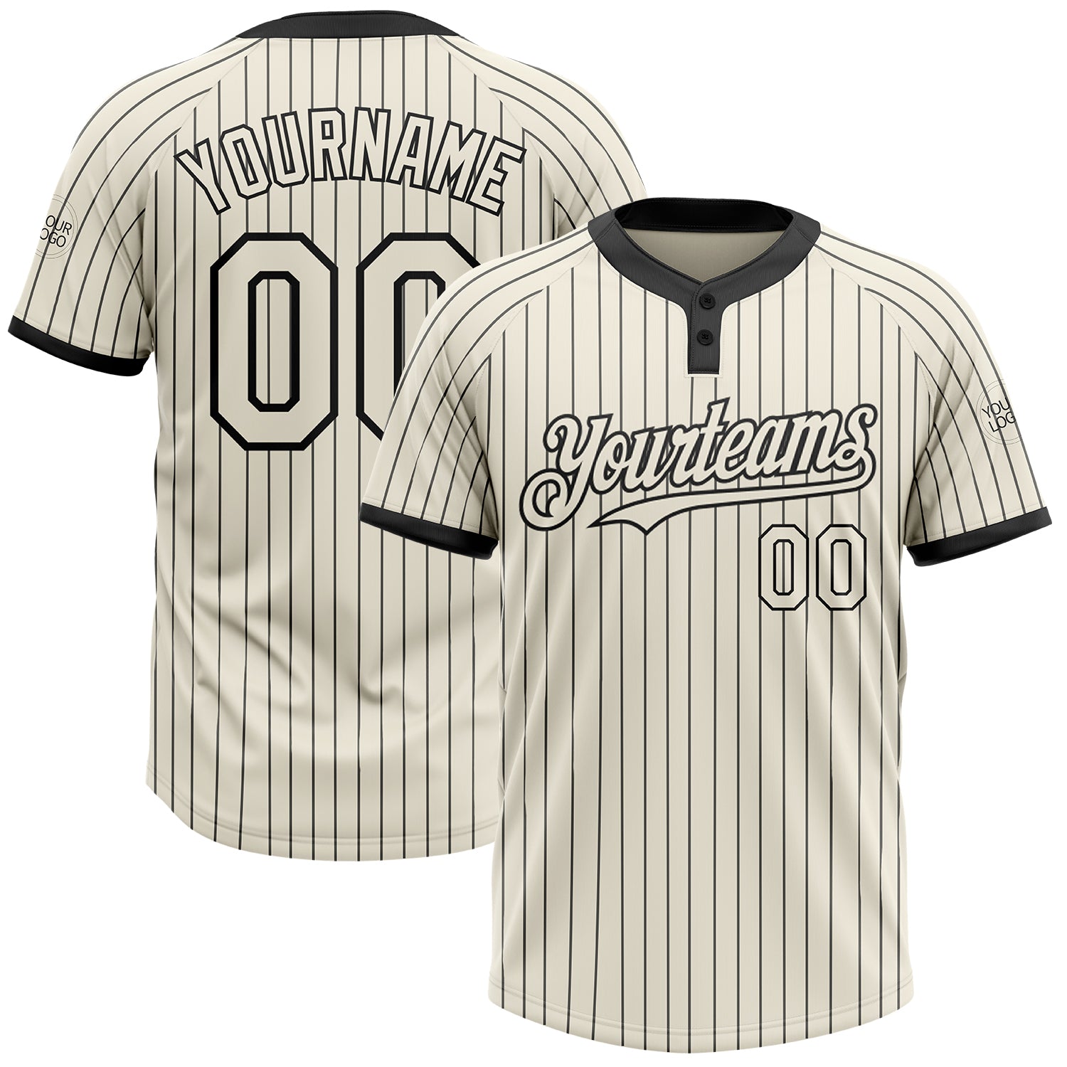 Custom Name and Number Unisex Softball Jersey - Personalized Cream Black Pinstripe Two-Button Design Personalized Cream Black