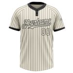 Custom Name and Number Unisex Softball Jersey - Personalized Cream Black Pinstripe Two-Button Design Personalized Cream Black
