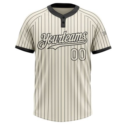 Personalized Unisex Softball Jersey Cream Black Pinstripe Two-Button Comfort Fit Personalized Cream Black Pinstripe Black