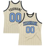 Custom Authentic Basketball Jersey - Personalized Cream Black Pinstripe with Blue Team Name and Number Personalized Cream