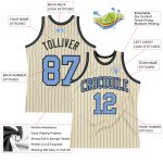 Custom Authentic Basketball Jersey - Personalized Cream Black Pinstripe with Blue Team Name and Number Personalized Cream