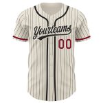 Custom Name and Number Personalized Baseball Jersey - Authentic Cream Black Pinstripe Crimson Design Personalized Cream Black