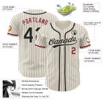 Custom Name and Number Personalized Baseball Jersey - Authentic Cream Black Pinstripe Crimson Design Personalized Cream Black