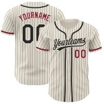 Personalized Crimson Baseball Jersey with Cream Black Pinstripe Design Personalized Cream Black Pinstripe Crimson Baseball