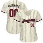 Custom Name and Number Personalized Crimson-Black Pinstripe Baseball Jersey - Authentic Team Apparel Personalized Cream Black