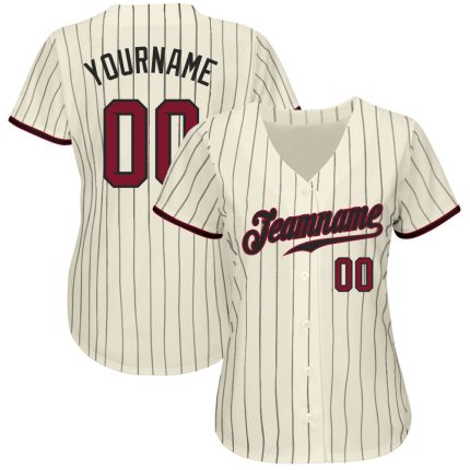 Personalized Crimson Black Baseball Jersey with Cream Pinstripes - Custom Sports Apparel Personalized Cream Black Pinstripe