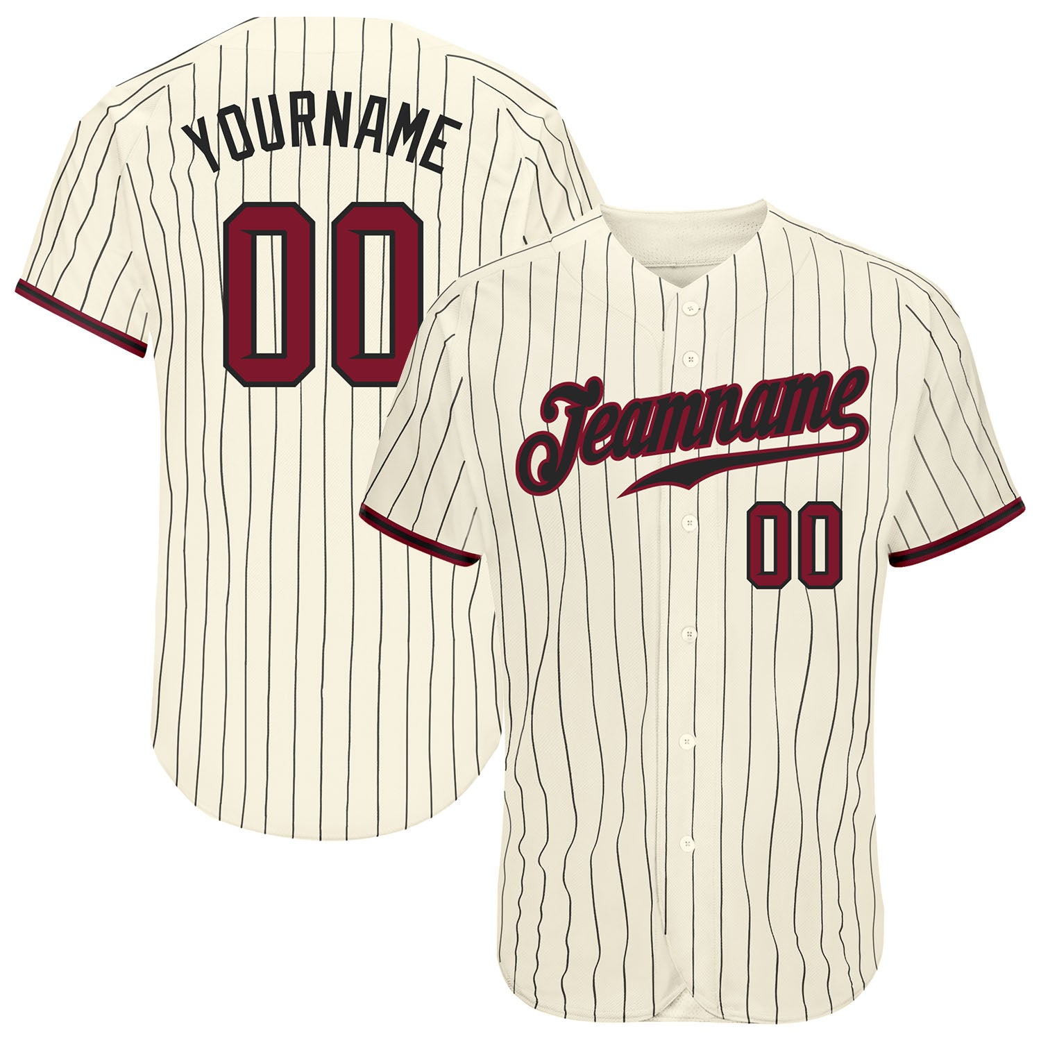Personalized Crimson Black Baseball Jersey with Cream Pinstripes - Custom Sports Apparel Personalized Cream Black Pinstripe