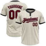 Personalized Crimson Two-Button Softball Jersey Unisex Cream Black Pinstripe Personalized Cream Black Pinstripe Crimson Two-Button