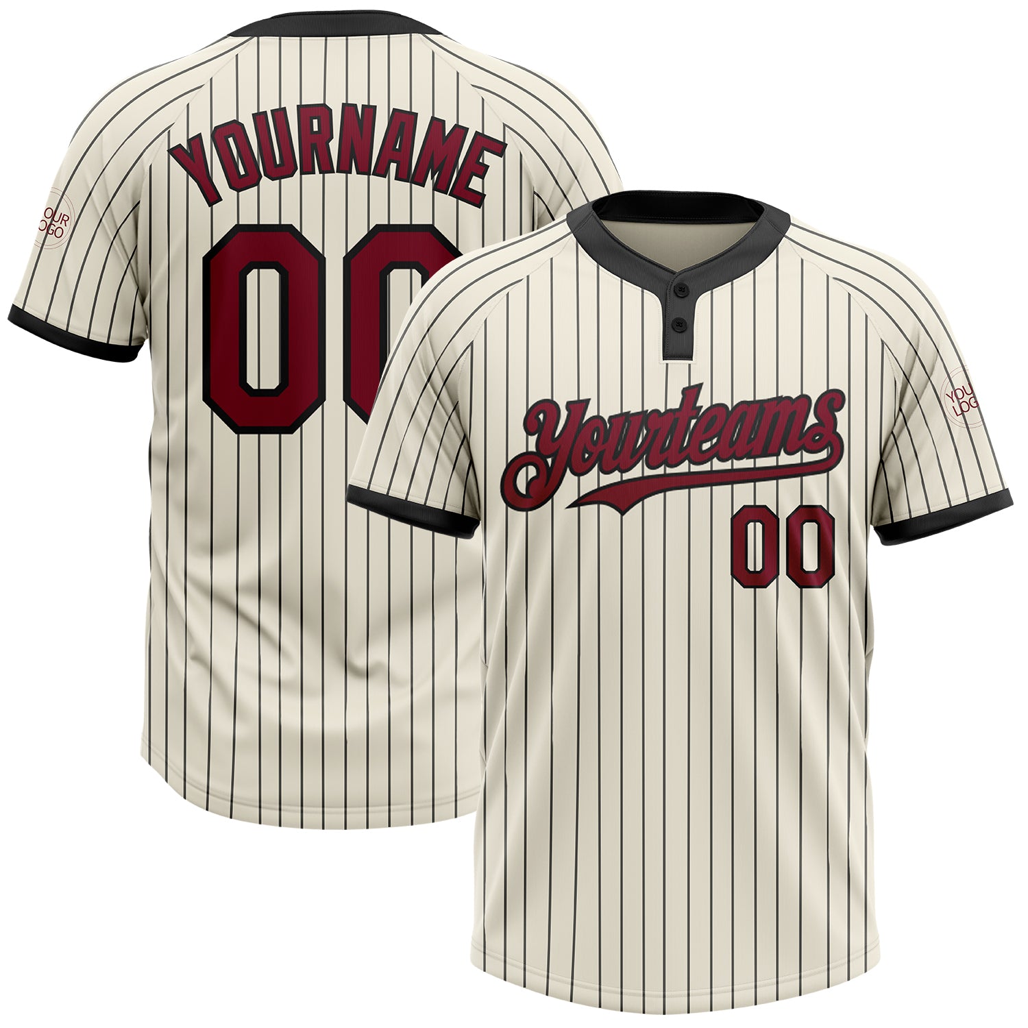 Custom Name Number Unisex Softball Jersey, Personalized Cream Black Pinstripe Two-Button Design Personalized Cream Black