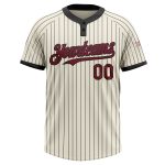 Custom Name Number Unisex Softball Jersey, Personalized Cream Black Pinstripe Two-Button Design Personalized Cream Black