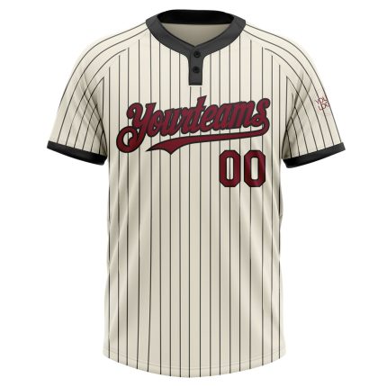 Custom Name Number Unisex Softball Jersey, Personalized Cream Black Pinstripe Two-Button Design Personalized Cream Black