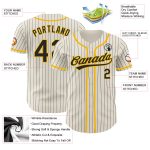 Custom Name and Number Personalized Baseball Jersey - Authentic Cream Black Pinstripe Design Personalized Cream Black Pinstripe