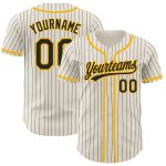 Custom Cream Black Pinstripe Gold Baseball Jersey - Personalized Design for Fans Personalized Cream Black Pinstripe Gold