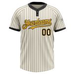 Personalized Unisex Gold Black Cream Pinstripe Softball Jersey - Two-Button Design Personalized Cream Black Pinstripe Gold