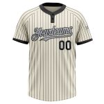 Custom Name and Number Unisex Softball Jersey - Personalized Cream Black Pinstripe Gray Two-Button Design Personalized Cream