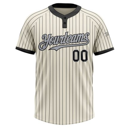 Custom Name and Number Unisex Softball Jersey - Personalized Cream Black Pinstripe Gray Two-Button Design Personalized Cream