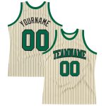 Custom Authentic Basketball Jersey with Personalized Name and Number - Cream Black Pinstripe Kelly Green Personalized Cream