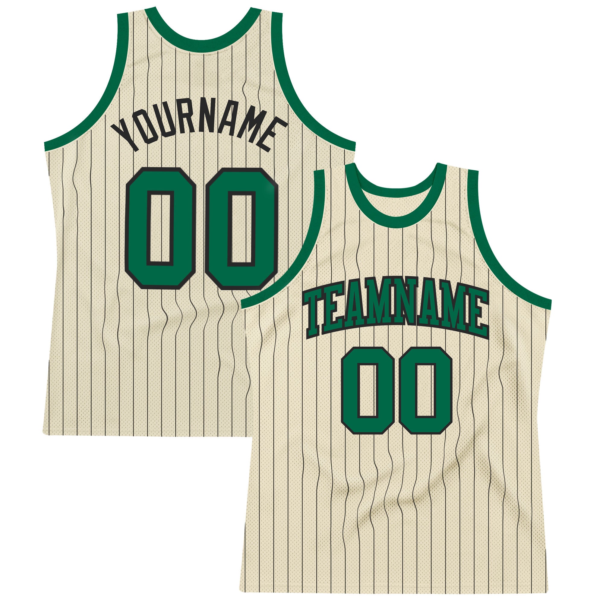 Personalized Black Pinstripe Basketball Jersey in Cream and Kelly Green Personalized Cream Black Pinstripe Kelly Green Basketball