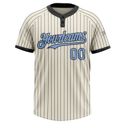 Personalized Light Blue Two-Button Softball Jersey for Unisex, Cream and Black Pinstripe Design Personalized Cream Black