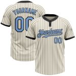 Custom Name and Number Unisex Softball Jersey in Cream Black Pinstripe with Light Blue Two-Button Design Personalized Cream