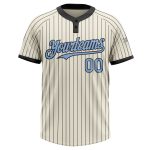 Custom Name and Number Unisex Softball Jersey in Cream Black Pinstripe with Light Blue Two-Button Design Personalized Cream