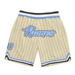 Personalized Basketball Shorts in Cream Black Pinstripe Light Blue and White Personalized Cream Black Pinstripe Light Blue-White