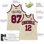 Custom Maroon Basketball Jersey with Personalized Name & Number, Cream Black Pinstripe Design, Authentic Team Style Personalized