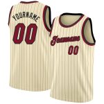 Custom Maroon Black Basketball Jersey - Personalized Pinstripe Team Name & Number, Authentic Design Personalized Cream Black