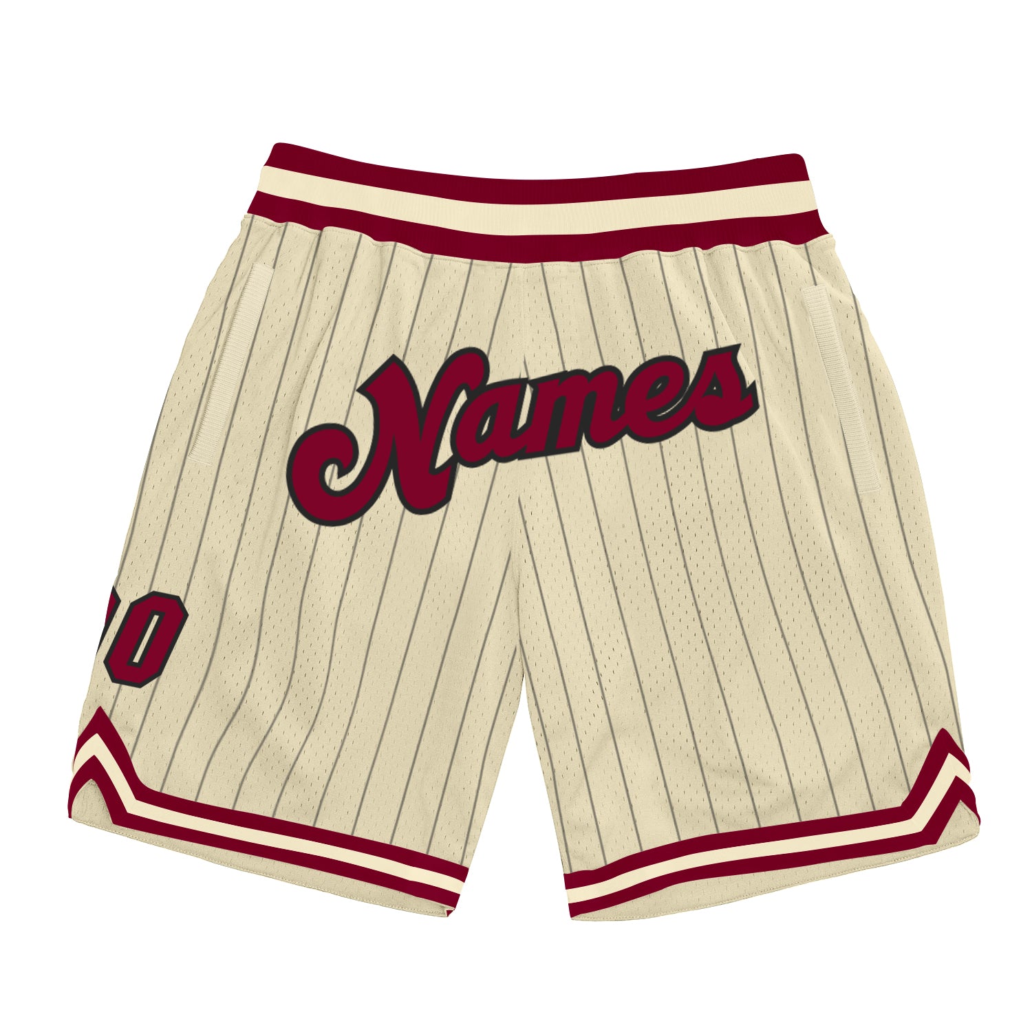 Custom Team Basketball Shorts with Name and Number - Personalized Cream Black Pinstripe Maroon-Black Authentic Design Personalized