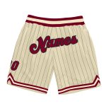 Personalized Maroon Black Basketball Shorts with Cream Pinstripes Personalized Cream Black Pinstripe Maroon-Black Basketball