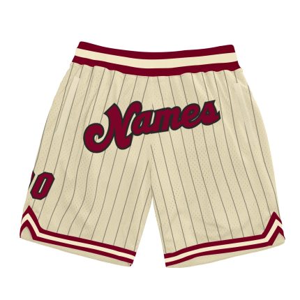 Personalized Maroon Black Basketball Shorts with Cream Pinstripes Personalized Cream Black Pinstripe Maroon-Black Basketball