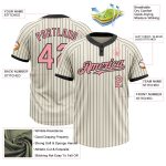 Personalized Unisex Medium Softball Jersey - Cream Black Pinstripe Two-Button in Pink Personalized Cream Black Pinstripe