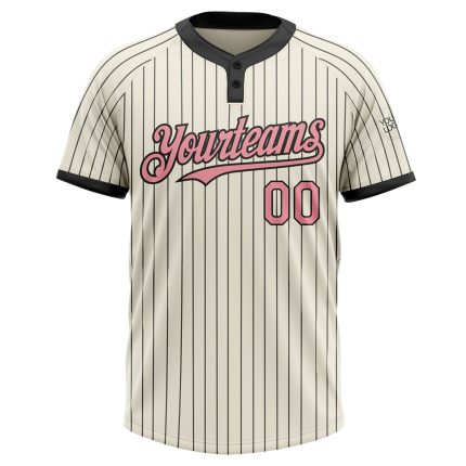 Personalized Unisex Medium Softball Jersey - Cream Black Pinstripe Two-Button in Pink Personalized Cream Black Pinstripe