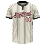 Custom Name and Number Unisex Softball Jersey - Personalized Medium Pink Two-Button Cream/Black Pinstripe Design Personalized