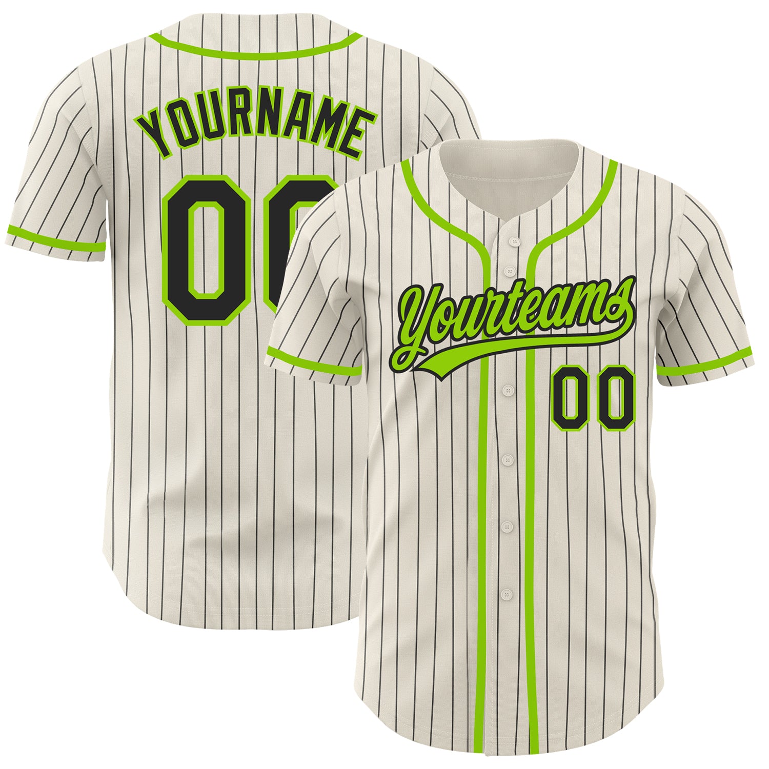 Custom Name and Number Neon Green Black Pinstripe Baseball Jersey - Personalized Authentic Team Jersey Personalized Cream
