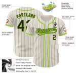 Personalized Neon Green Black Pinstripe Baseball Jersey for Men and Women Personalized Cream Black Pinstripe Neon Green Baseball