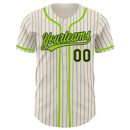 Personalized Neon Green Black Pinstripe Baseball Jersey for Men and Women Personalized Cream Black Pinstripe Neon Green Baseball