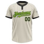 Personalized Unisex Softball Jersey Black Cream Neon Green Two-Button Pinstripe Personalized Cream Black Pinstripe Neon Green