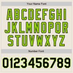 Custom Team Name and Number Unisex Softball Jersey in Cream Black Pinstripe with Neon Green Two-Button Design Personalized