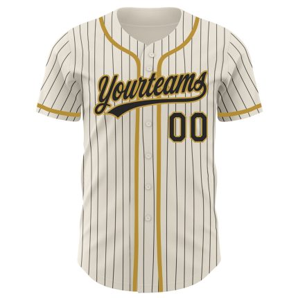 Custom Name and Number Personalized Authentic Baseball Jersey - Cream Black Pinstripe Old Gold Team Design Personalized Cream