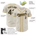 Personalized Black Cream Pinstripe Old Gold Baseball Jersey - Custom Sports Apparel Personalized Cream Black Pinstripe Old