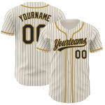 Personalized Black Cream Pinstripe Old Gold Baseball Jersey - Custom Sports Apparel Personalized Cream Black Pinstripe Old