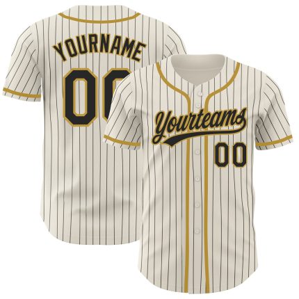 Personalized Black Cream Pinstripe Old Gold Baseball Jersey - Custom Sports Apparel Personalized Cream Black Pinstripe Old